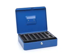 Caisse monnaie q-connect structure acier 0.8mm épaisseur plateau amovible espace billets 300x240x90mm coloris bleu