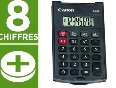 Calculatrice canon poche as-8 8 chiffres couvercle rabattable de protection