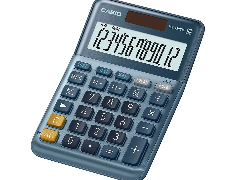 Calculatrice casio bureau ms120em gran ecran 12 chiffres euro convertisseur memoire solaire/pile couleur