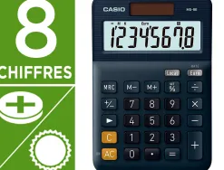 Calculatrice casio bureau ms8e gran ecran 8 chiffres euro convertisseur memoire solaire/pile couleur bleu
