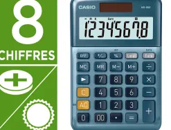 Calculatrice casio bureau ms80e gran ecran 8 chiffres euro convertisseur memoire solaire/pile couleur bleu