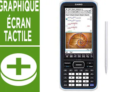 Calculatrice casio graphique fx-cp400+e écran tactile fonctions avancées présentation résultats diaporama