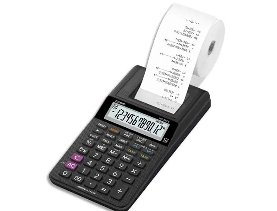 Calculatrice casio imprimante hr-8rce 12 chiffres vitesse impression 2 lignes/seconde coloris noir