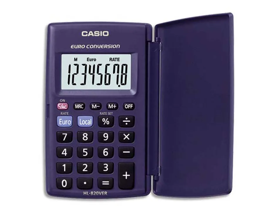 Calculatrice casio poche hl820 ver 8 chiffres couvercle rigide rotation 360 degrés mémoire pile 62.5x104x10mm 45g