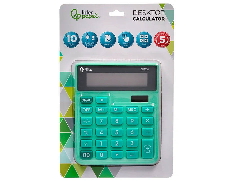Calculatrice de bureau liderpapel xf24 10 chiffres solaire et piles 127x105x24 mm coloris vert