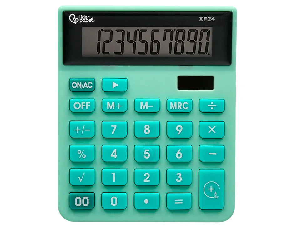 Calculatrice de bureau liderpapel xf24 10 chiffres solaire et piles 127x105x24 mm coloris vert