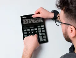 Calculatrice de bureau liderpapel xf29 12 chiffres taxes solaire et piles coloris noir 190x140x30 mm