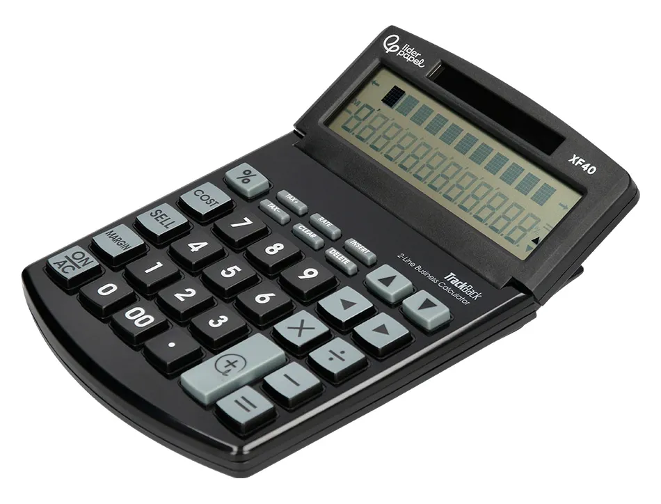 Calculatrice de bureau liderpapel xf40 12 chiffres double ligne solaire et piles 175x120x30mm coloris noir