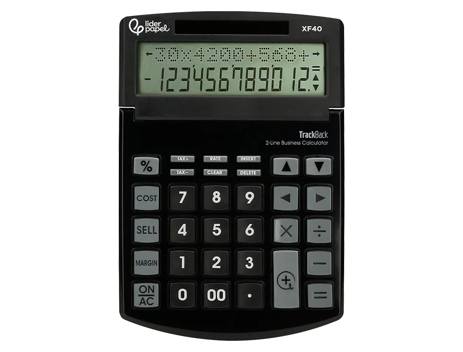 Calculatrice de bureau liderpapel xf40 12 chiffres double ligne solaire et piles 175x120x30mm coloris noir