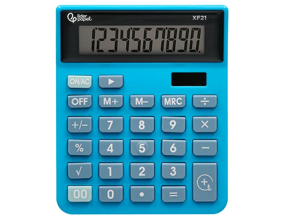 Calculatrice de bureau liderpapel xf21 10 chiffres solaire et piles 127x105x24 mm coloris bleu