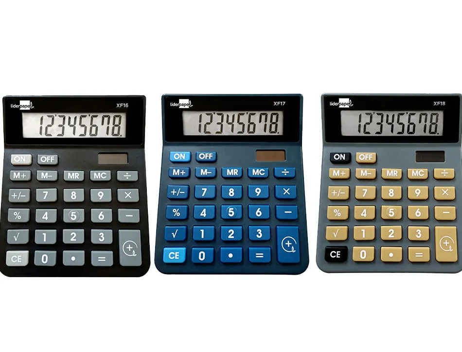 Calculatrice de bureau liderpapel xf16 8 chiffres solaire et piles 127x105x24 mm pr sentoir de 10u