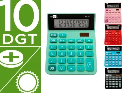 Calculatrice de bureau liderpapel xf20 10 chiffres solaire et piles 127x105x24 mm presentoir de 10u