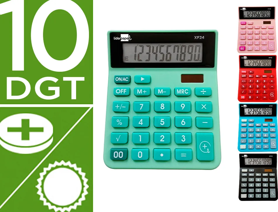 Calculatrice de bureau liderpapel xf20 10 chiffres solaire et piles 127x105x24 mm presentoir de 10u