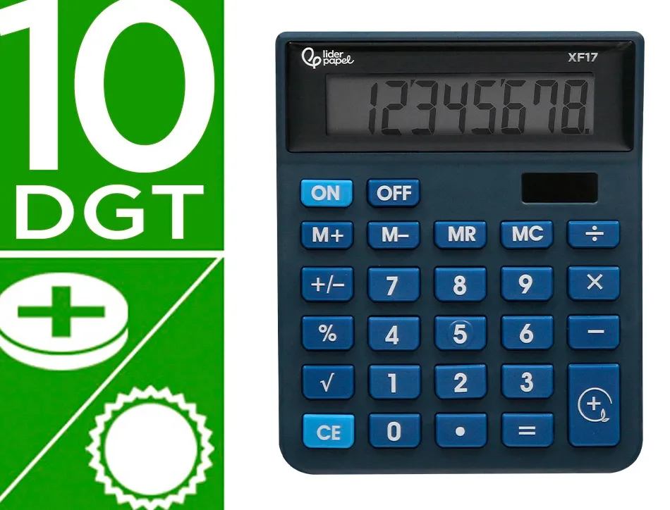 Calculatrice de bureau liderpapel xf17 8 chiffres solaire et piles 127x105x24 mm coloris bleu
