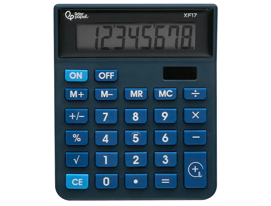 Calculatrice de bureau liderpapel xf17 8 chiffres solaire et piles 127x105x24 mm coloris bleu