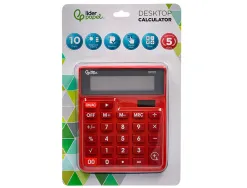 Calculatrice de bureau liderpapel xf22 10 chiffres solaire et piles 127x105x24 mm coloris rouge