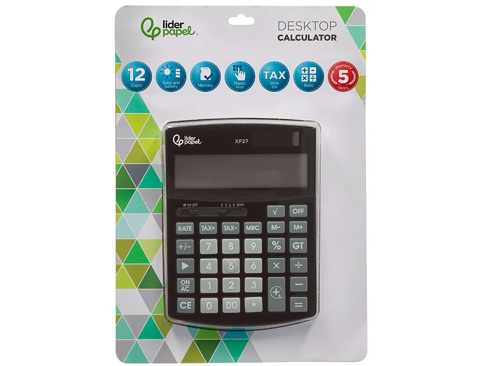 Calculatrice de bureau liderpapel xf27 12 chiffres taxes solaire et piles coloris noir 155x115x25 mm