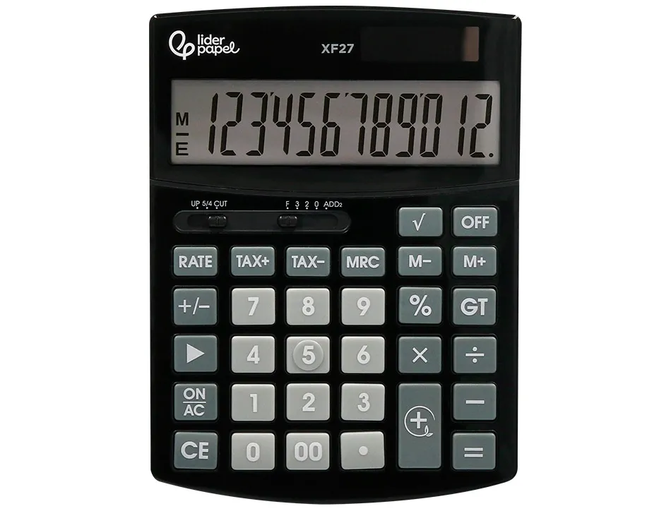 Calculatrice de bureau liderpapel xf27 12 chiffres taxes solaire et piles coloris noir 155x115x25 mm