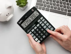 Calculatrice de bureau liderpapel xf30 12 chiffres correct auto-replay solaire et piles coloris noir