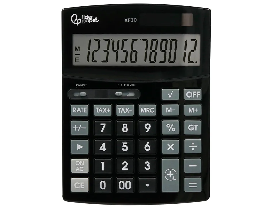 Calculatrice de bureau liderpapel xf30 12 chiffres correct auto-replay solaire et piles coloris noir