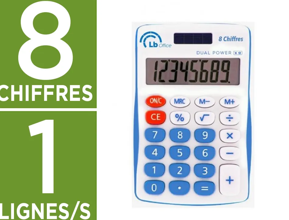 Calculatrice de poche easy lb office 8 chiffres solaire ou pile coloris assortis