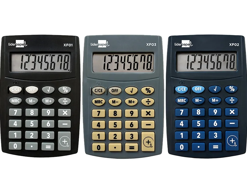 Calculatrice de poche liderpapel xf01 8 chiffres avec pile 99x64x9 mm pr sentoir de 16u