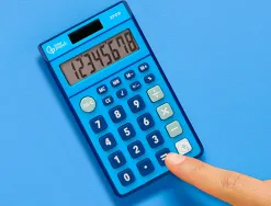 Calculatrice de poche liderpapel xf09 8 chiffres solaire et piles 115x65x8 mm coloris bleu