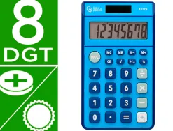 Calculatrice de poche liderpapel xf09 8 chiffres solaire et piles 115x65x8 mm coloris bleu