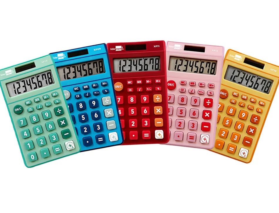 Calculatrice de poche liderpapel xf09 8 chiffres solaire et piles 115x65x8 mm presentoir de 16u