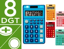 Calculatrice de poche liderpapel xf09 8 chiffres solaire et piles 115x65x8 mm presentoir de 16u