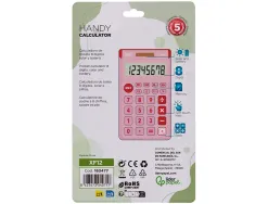 Calculatrice de poche liderpapel xf12 8 chiffres solaire et piles 115x65x8 mm coloris rose