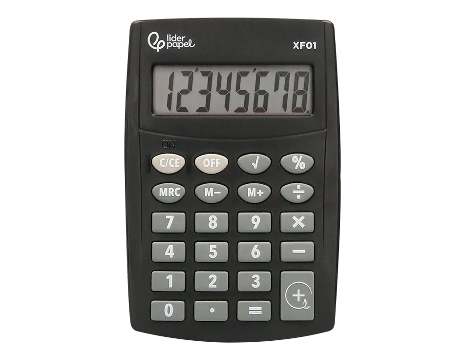 Calculatrice de poche liderpapel xf01 8 chiffres avec pile 99x64x9 mm coloris noir