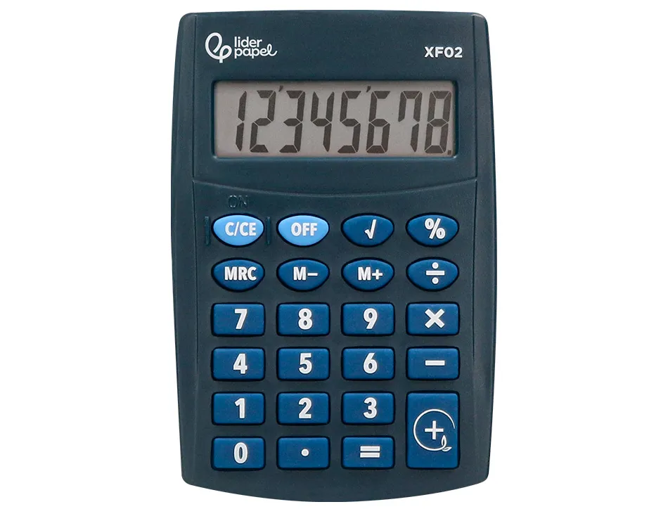Calculatrice de poche liderpapel xf02 8 chiffres avec pile 99x64x9 mm coloris bleu
