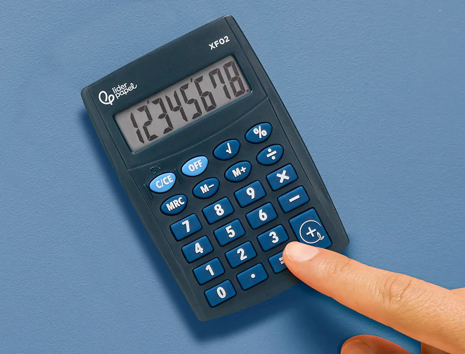 Calculatrice de poche liderpapel xf02 8 chiffres avec pile 99x64x9 mm coloris bleu