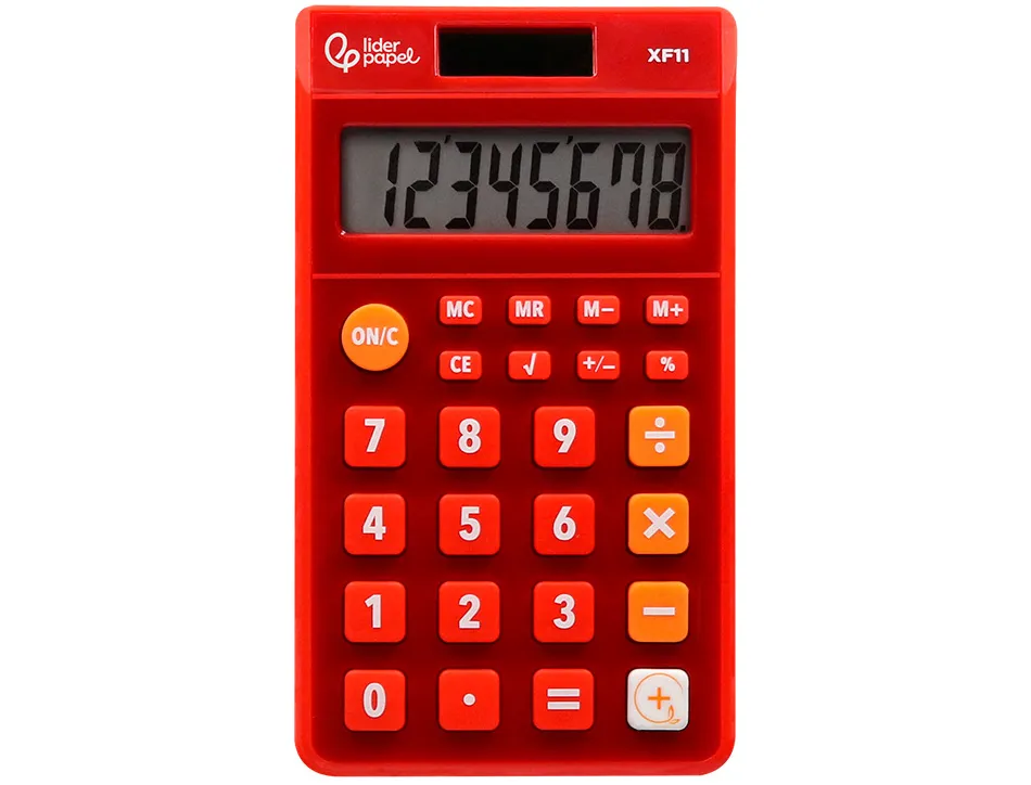 Calculatrice de poche liderpapel xf11 8 chiffres solaire et piles 115x65x8 mm coloris rouge