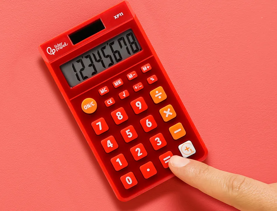 Calculatrice de poche liderpapel xf11 8 chiffres solaire et piles 115x65x8 mm coloris rouge