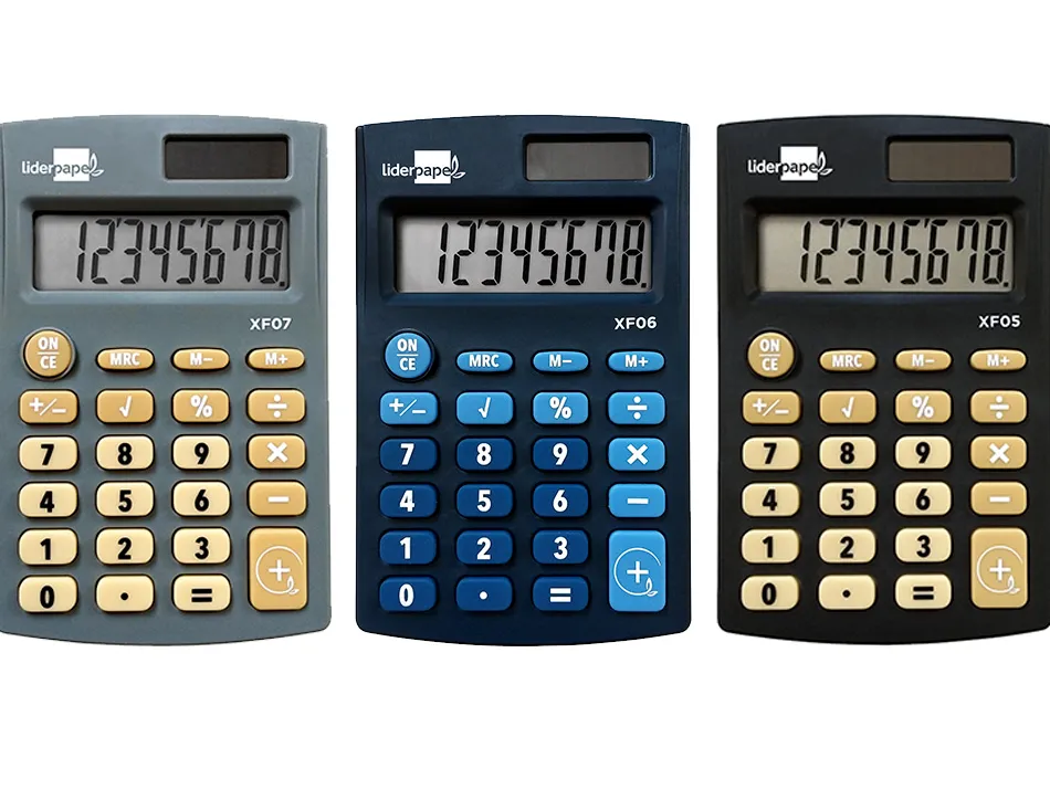 Calculatrice de poche xf05 8 chiffres solaire et piles 98x62x8 mm presentoir de 16u