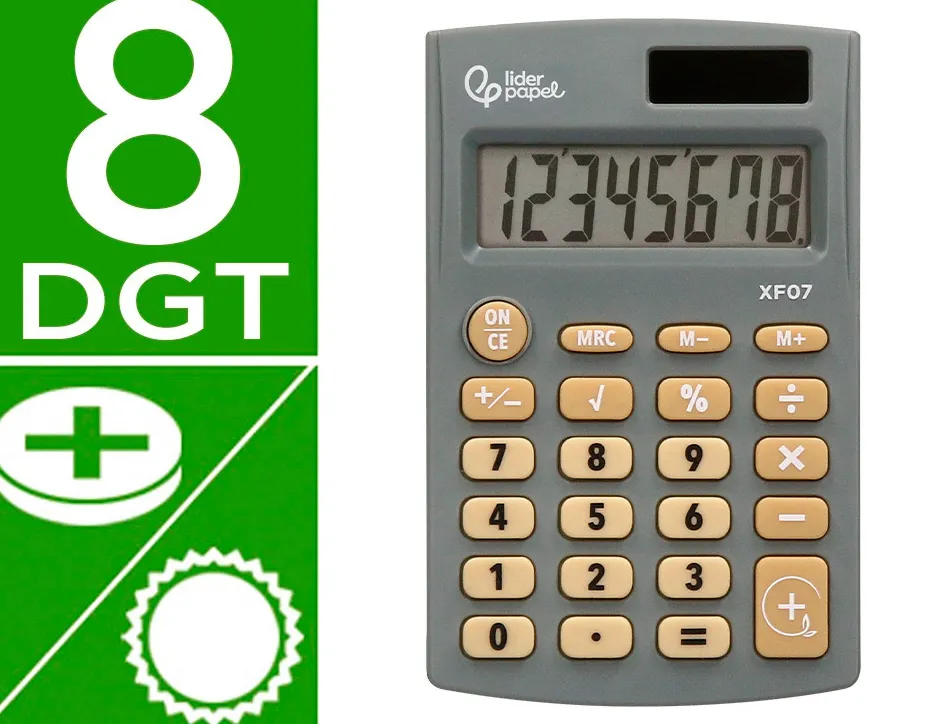 Calculatrice de poche xf05 8 chiffres solaire et piles 98x62x8 mm coloris gris