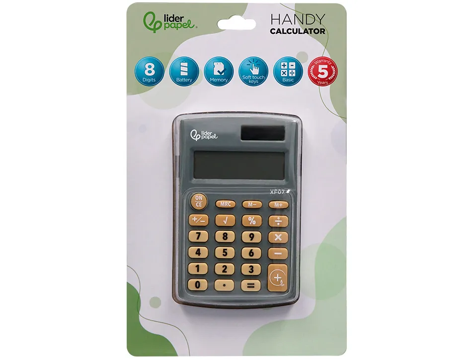 Calculatrice de poche xf05 8 chiffres solaire et piles 98x62x8 mm coloris gris