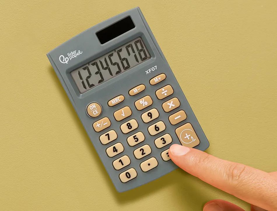 Calculatrice de poche xf05 8 chiffres solaire et piles 98x62x8 mm coloris gris