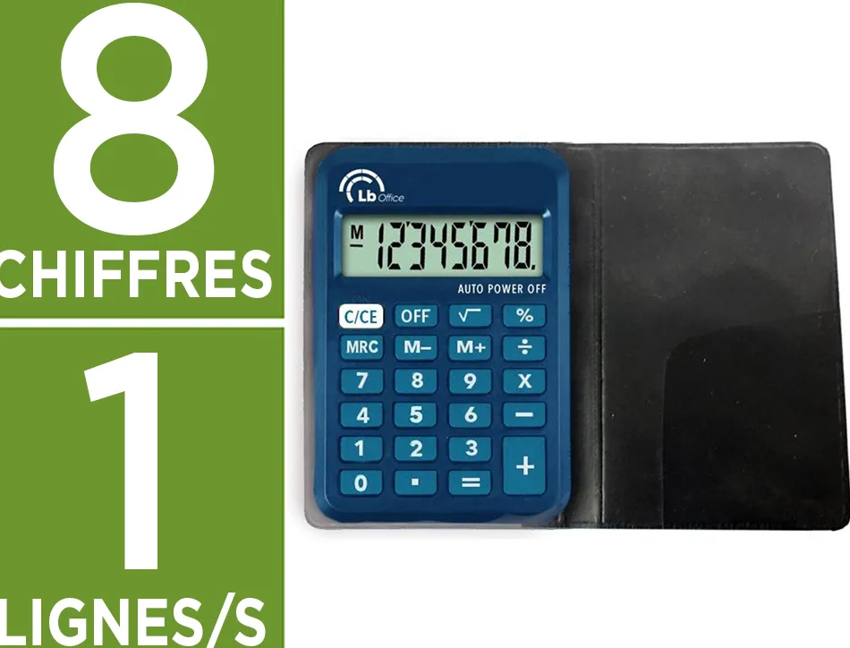 Calculatrice easy lb office a rabat format compact 8 chiffres arret automatique coloris assortis