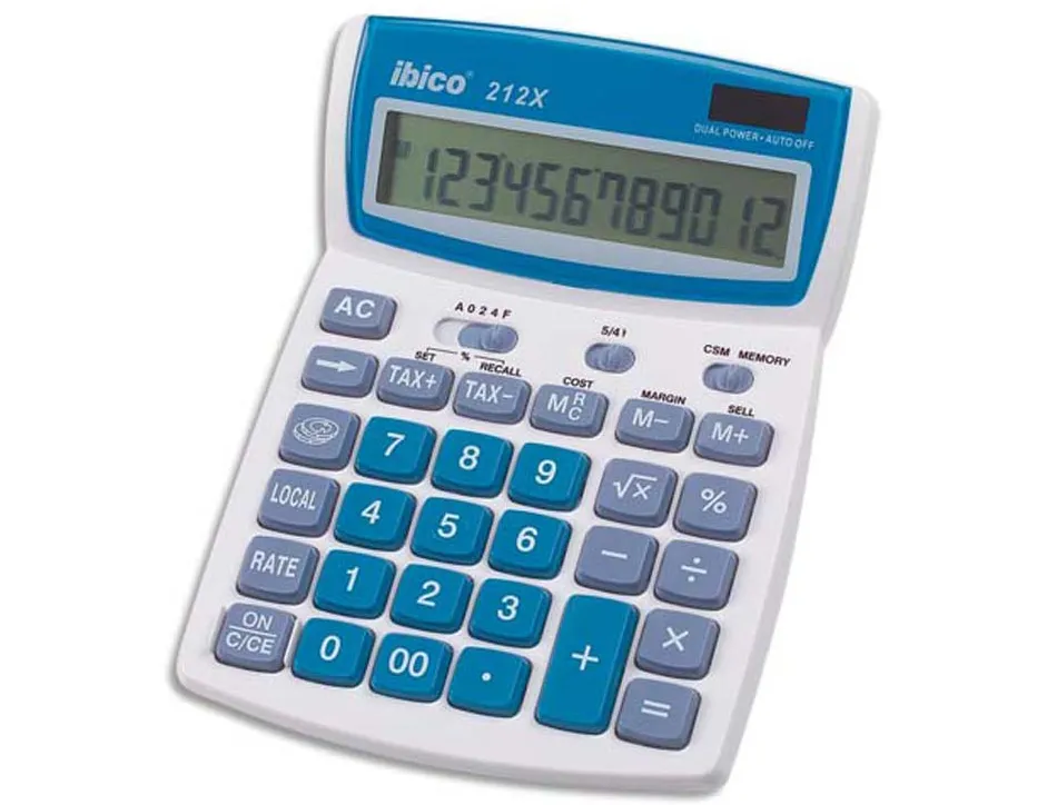 Calculatrice ibico bureau 212x 12 chiffres franc/euro impôts mémoire correction entrée 190x140x32mm 200g