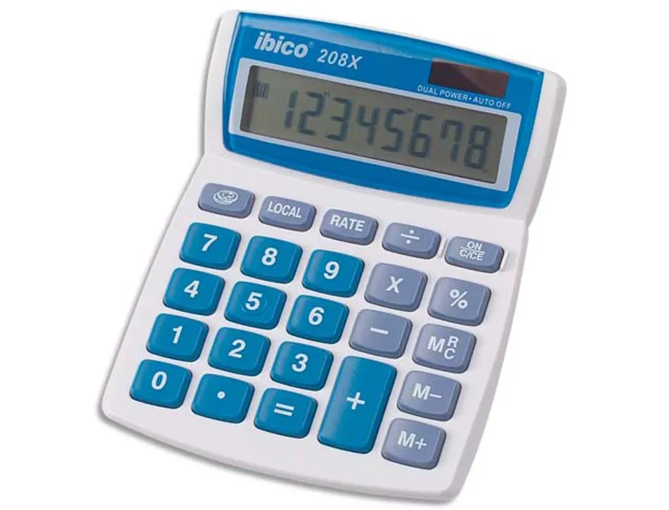 Calculatrice ibico bureau 208x 8 chiffres touche franc/euro addition soustraction écran pivotant 106x133x26mm 100g