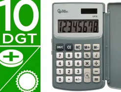 Calculatrice liderpapel de poche xf15 10 chiffres avec couvercle solaire et piles coloris gris 123x75x12 mm
