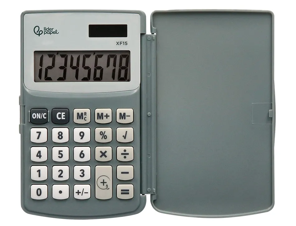 Calculatrice liderpapel de poche xf15 10 chiffres avec couvercle solaire et piles coloris gris 123x75x12 mm