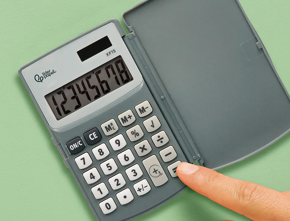 Calculatrice liderpapel de poche xf15 10 chiffres avec couvercle solaire et piles coloris gris 123x75x12 mm