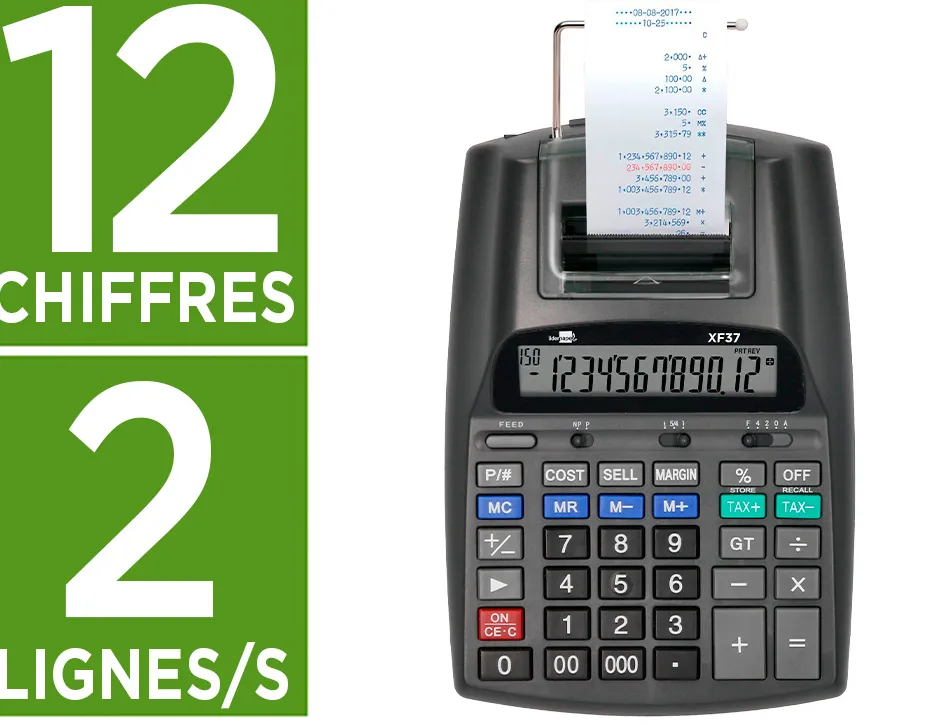 Calculatrice liderpapel imprimante professionnelle bicolore 12 chiffres 225x158x56mm coloris noir
