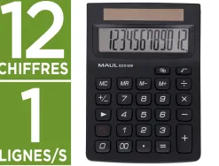 Calculatrice maul bureau eco 650 12 chiffres ecran 1 ligne 3 touches memoires touche pourcentage racines coloris noir