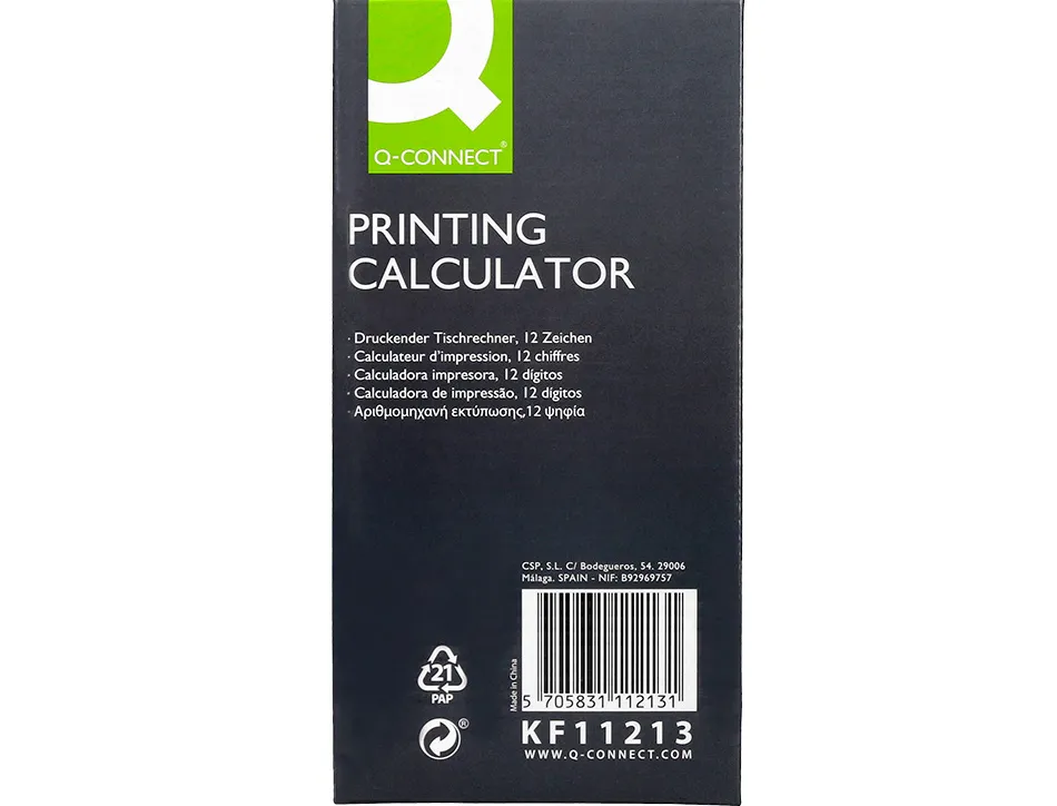 Calculatrice q-connect impression ecran 12 chiffres addition soustraction memoire 192x98x44mm coloris noir