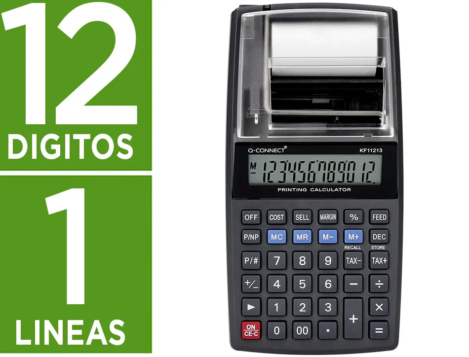 Calculatrice q-connect impression ecran 12 chiffres addition soustraction memoire 192x98x44mm coloris noir
